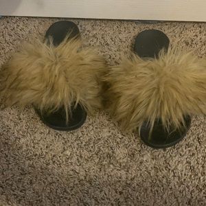 tan furry slides